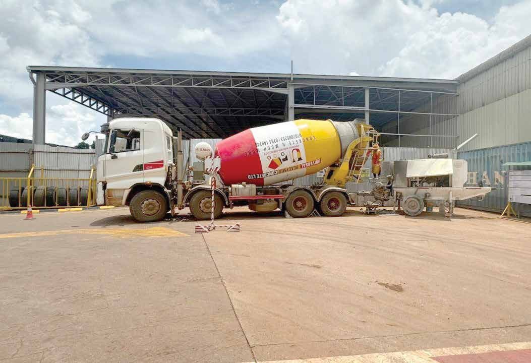 Concrete mixer truck delivering to a Gutari Integrated Engineering warehouse project